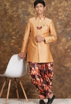Marbel Printed Art Silk Sherwani in Beige