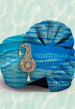 Marbel Printed  Pure Kota Silk Kids Turban in Blue