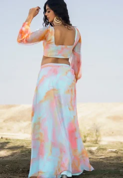 Marble Printed Georgette Lehenga in Multicolor