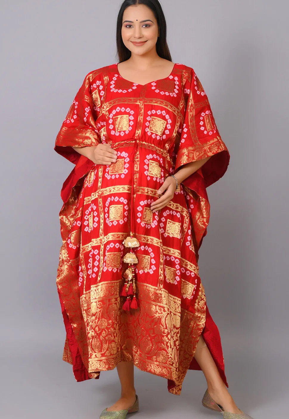Maternity Art Silk Kaftan in Red