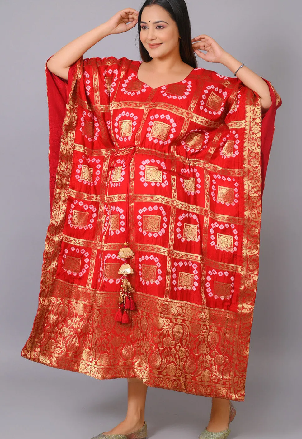 Maternity Art Silk Kaftan in Red