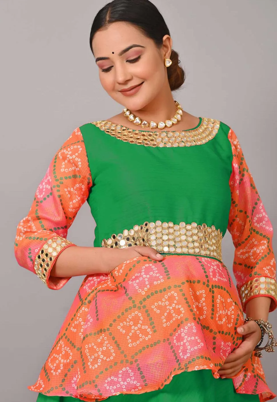 Maternity Art Silk Lehenga in Green