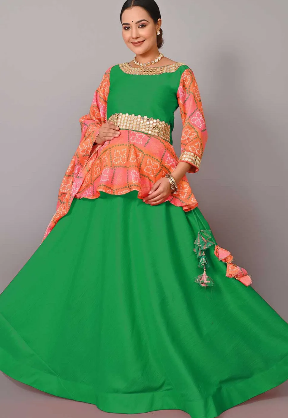 Maternity Art Silk Lehenga in Green