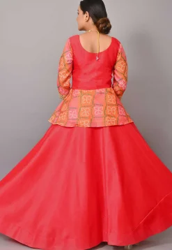 Maternity Art Silk Lehenga in Coral Red