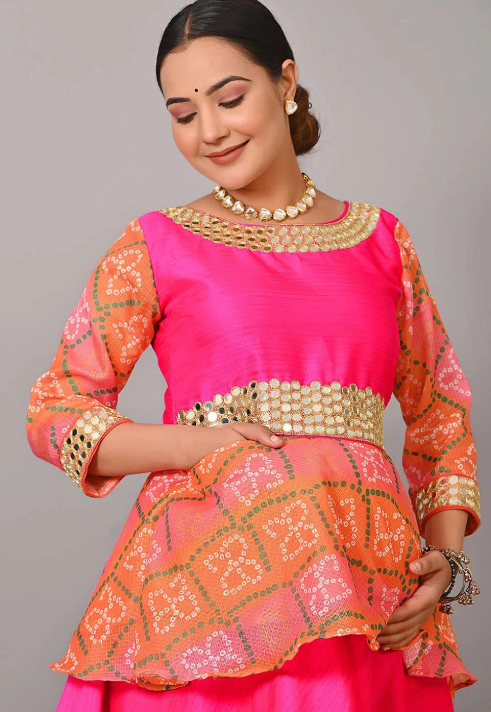 Maternity Art Silk Lehenga in Fuchsia
