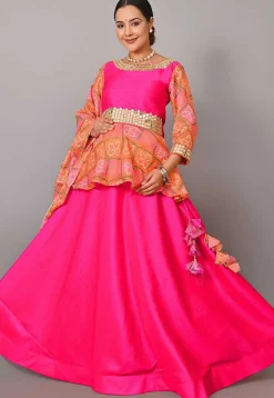 Maternity Art Silk Lehenga in Fuchsia