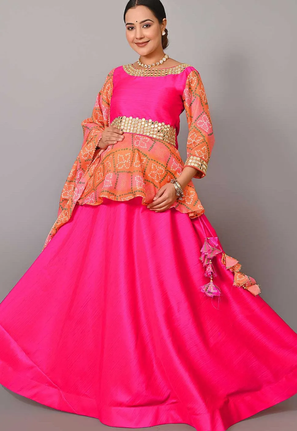 Maternity Art Silk Lehenga in Fuchsia