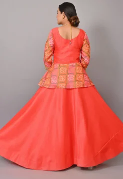 Maternity Bandhej Printed Art Silk Lehenga in Orange