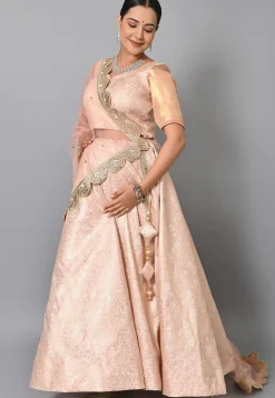 Maternity Brocade Lehenga in Peach