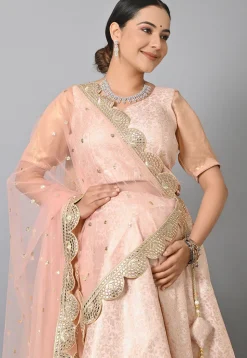 Maternity Brocade Lehenga in Peach