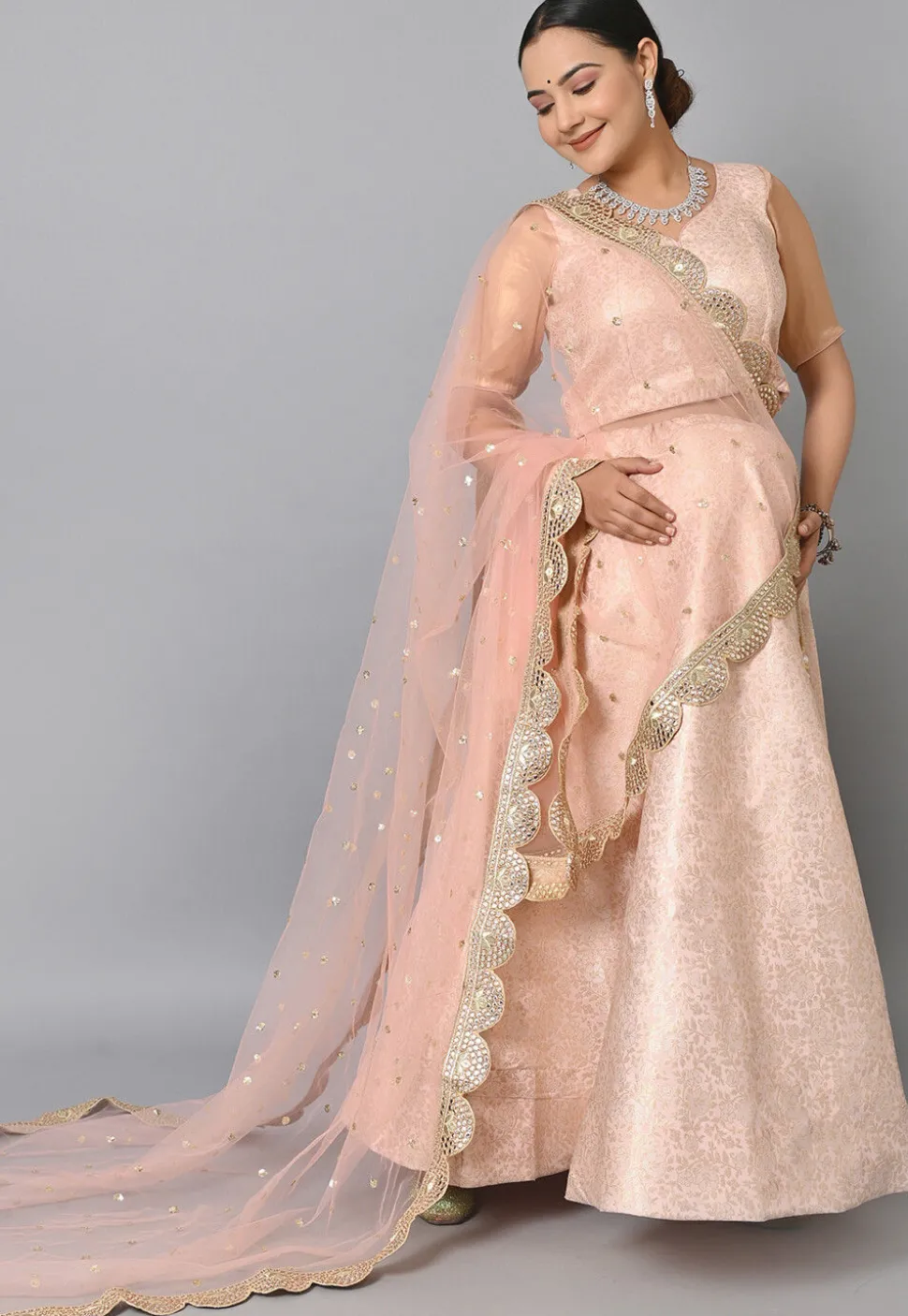 Maternity Brocade Lehenga in Peach
