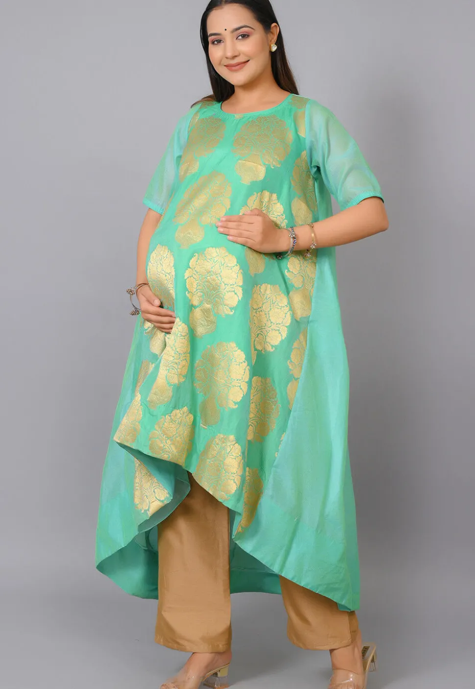 Maternity Brocade Pakistani Suit in Sea Green