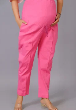 Maternity Cotton High Rise Pant in Pink