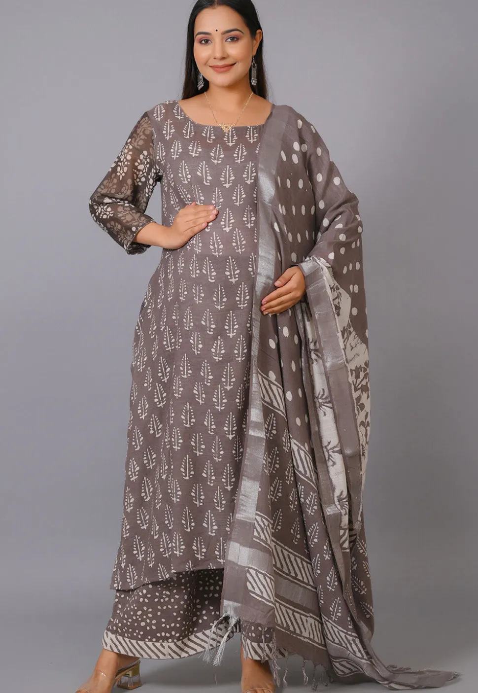 Maternity Cotton Pakistani Suit in Light Brown