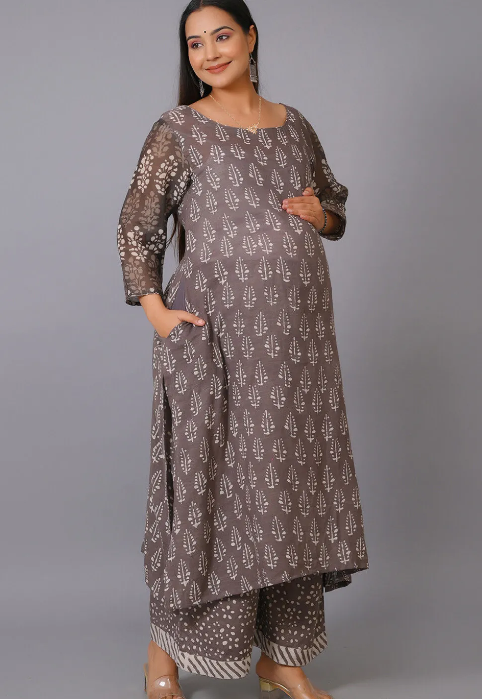 Maternity Cotton Pakistani Suit in Light Brown