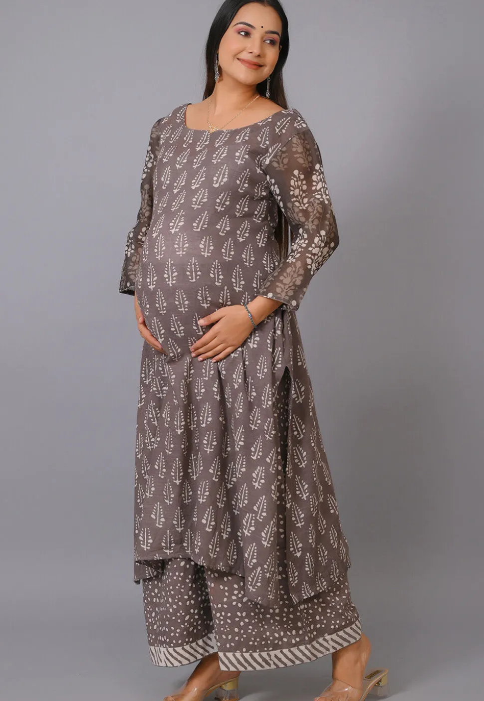 Maternity Cotton Pakistani Suit in Light Brown