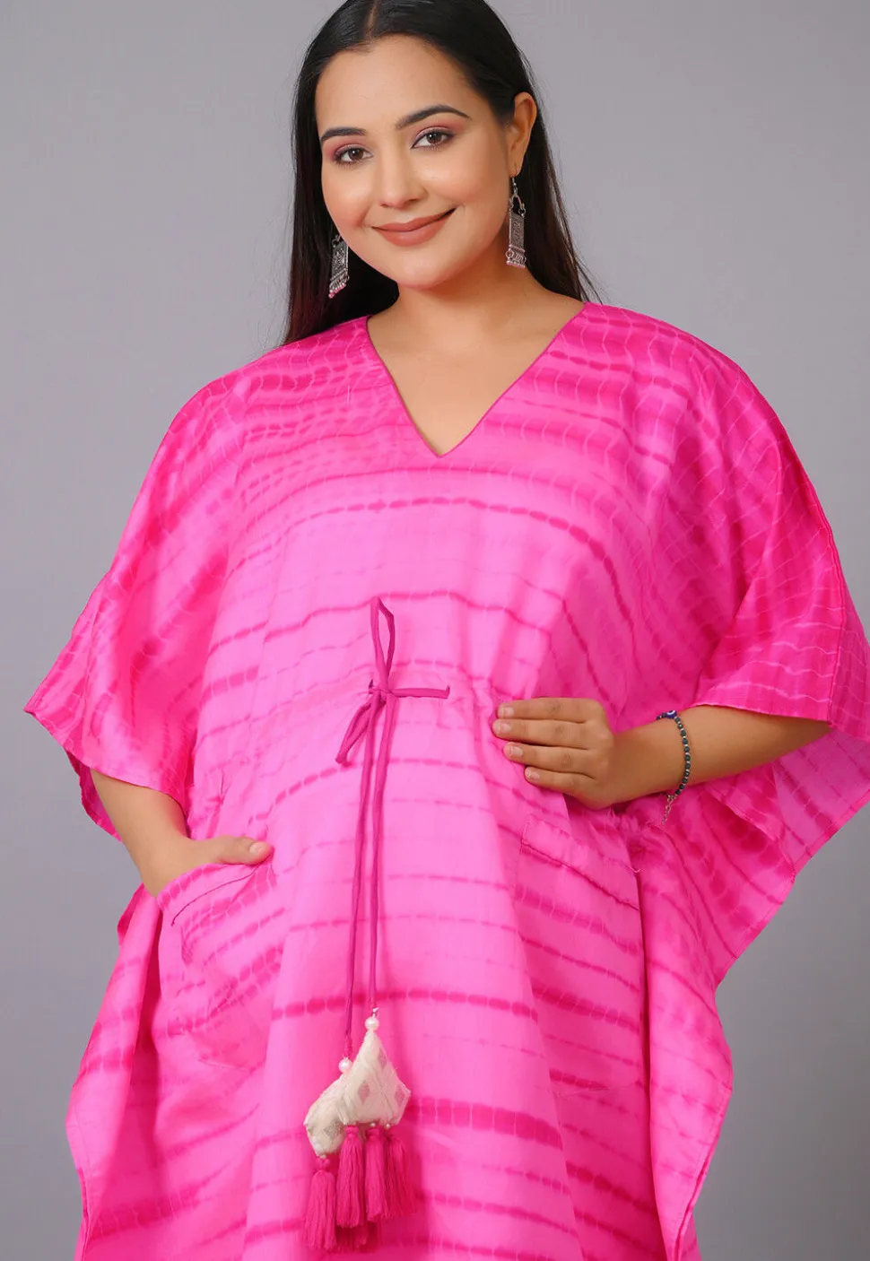 Maternity Pure Silk Kaftan in Shaded Pink