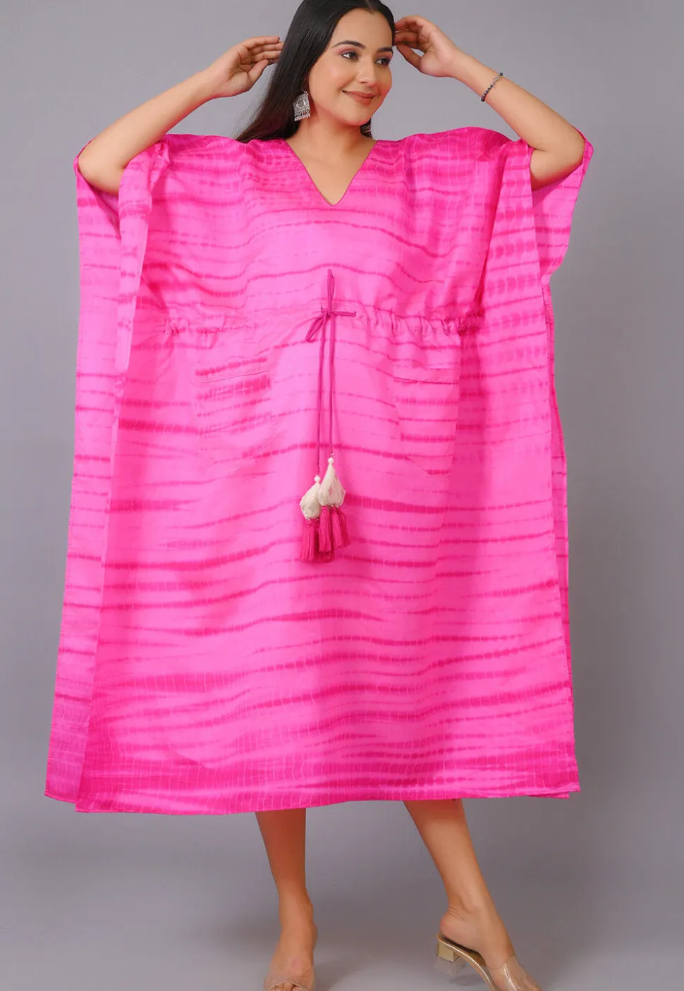 Maternity Pure Silk Kaftan in Shaded Pink