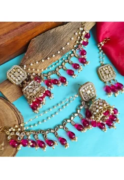 Mirror Jhumka Style Earrings with Ear Chain