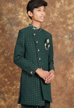 Mukesh Embroidered Georgette Sherwani in Dark Green
