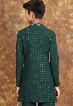 Mukesh Embroidered Georgette Sherwani in Dark Green