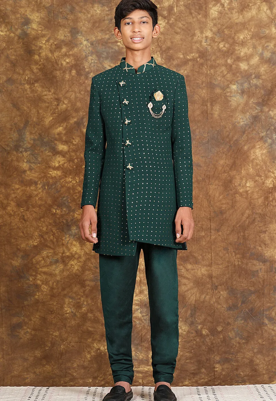 Mukesh Embroidered Georgette Sherwani in Dark Green