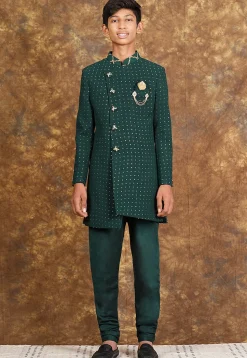 Mukesh Embroidered Georgette Sherwani in Dark Green