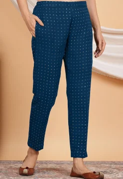 Mukesh Georgette Pant in Teal Blue