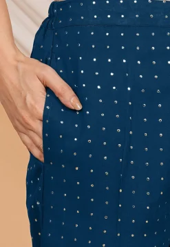 Mukesh Georgette Pant in Teal Blue