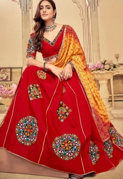 Navratri Kutch Cotton Silk Lehenga in Red