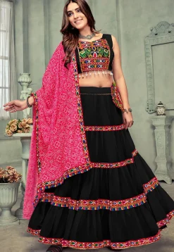 Navratri Kutch Georgette Lehenga in Black