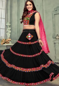 Navratri Kutch Georgette Lehenga in Black