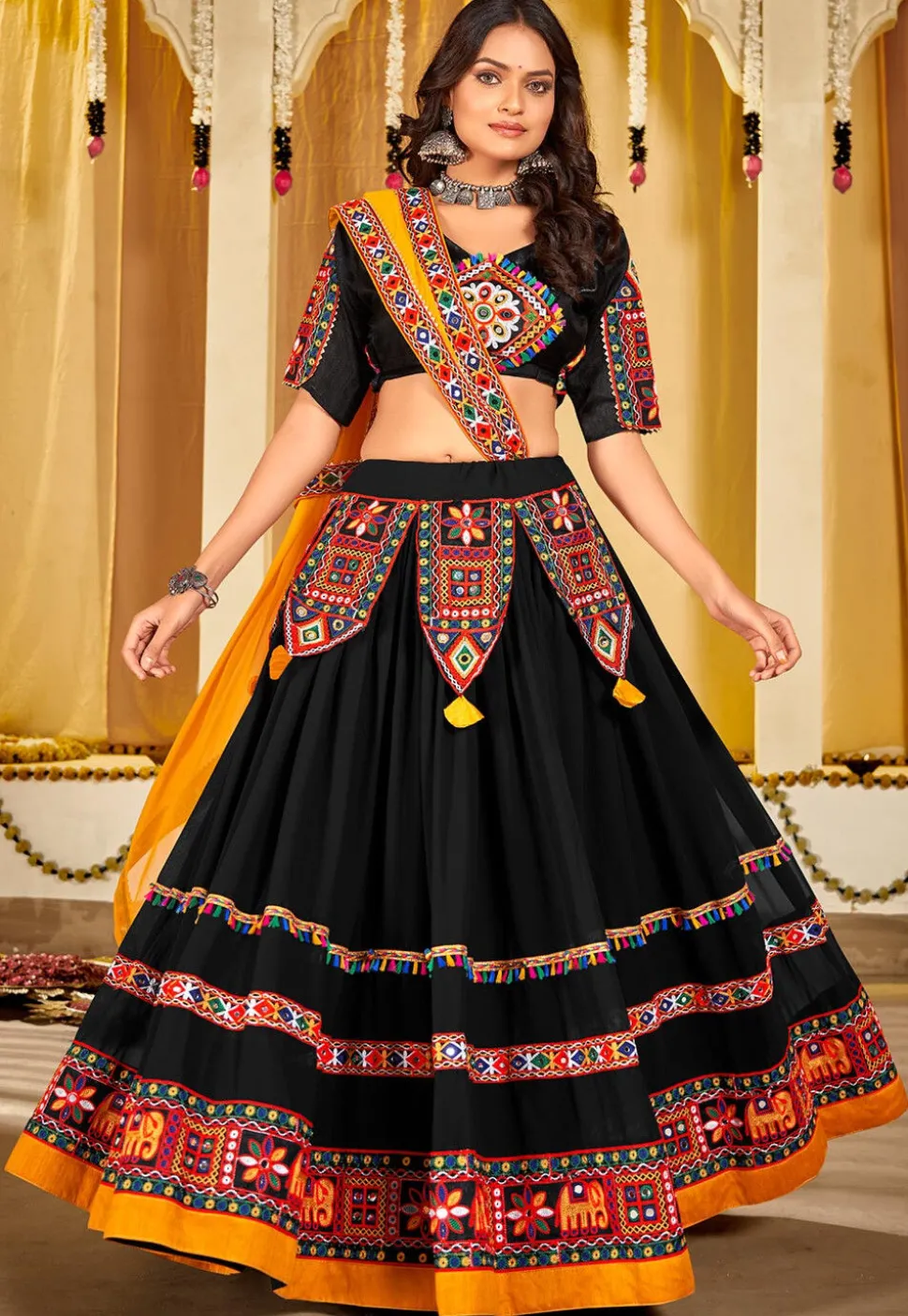 Navratri Kutch Georgette Lehenga in Black