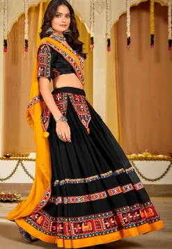 Navratri Kutch Georgette Lehenga in Black