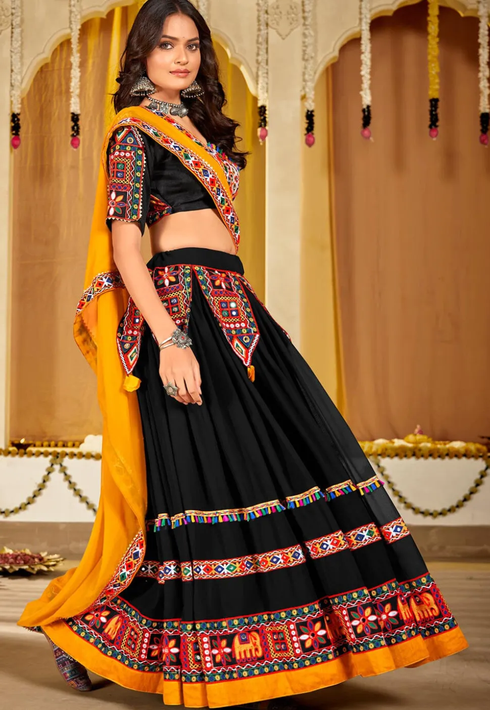 Navratri Kutch Georgette Lehenga in Black