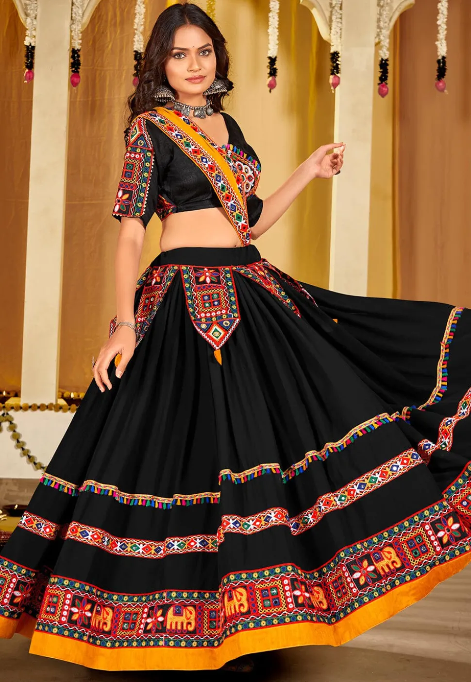 Navratri Kutch Georgette Lehenga in Black