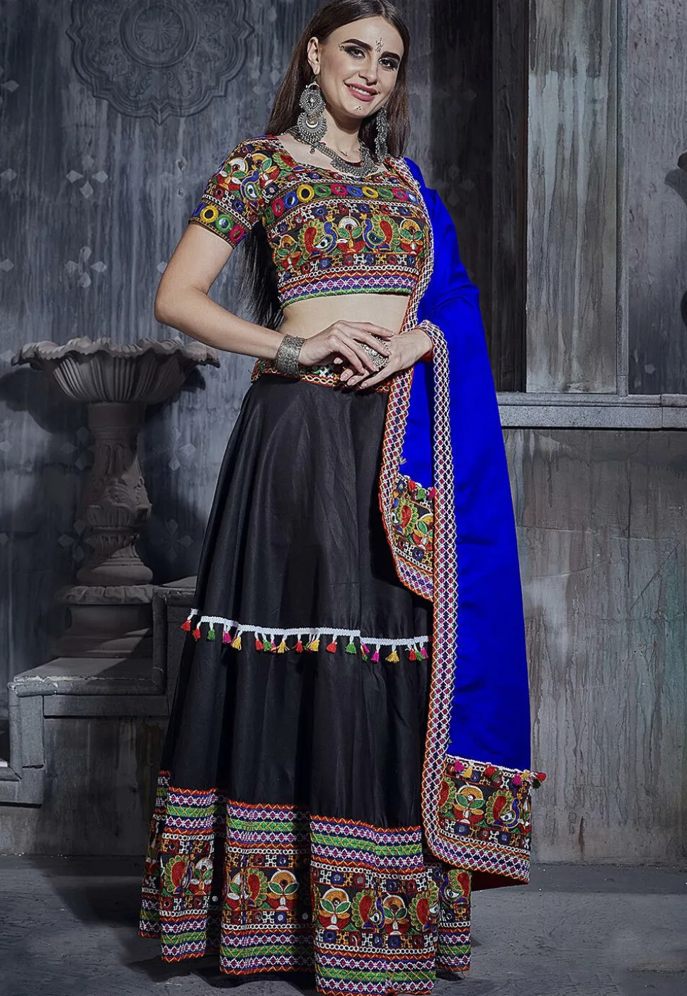 Navratri Special Art Silk Lehenga in Black