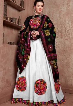 Navratri Special Art Silk Lehenga in Off White
