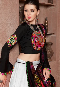 Navratri Special Art Silk Lehenga in Off White