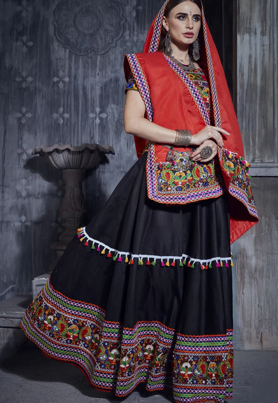 Navratri Special Art Silk Lehenga in Black