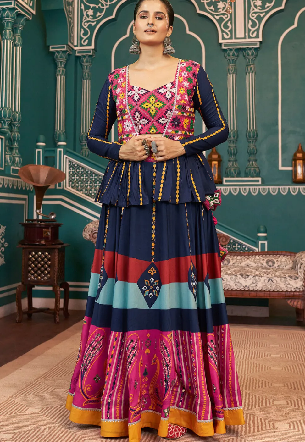 Navratri Special Art Silk Lehenga in Multicolor