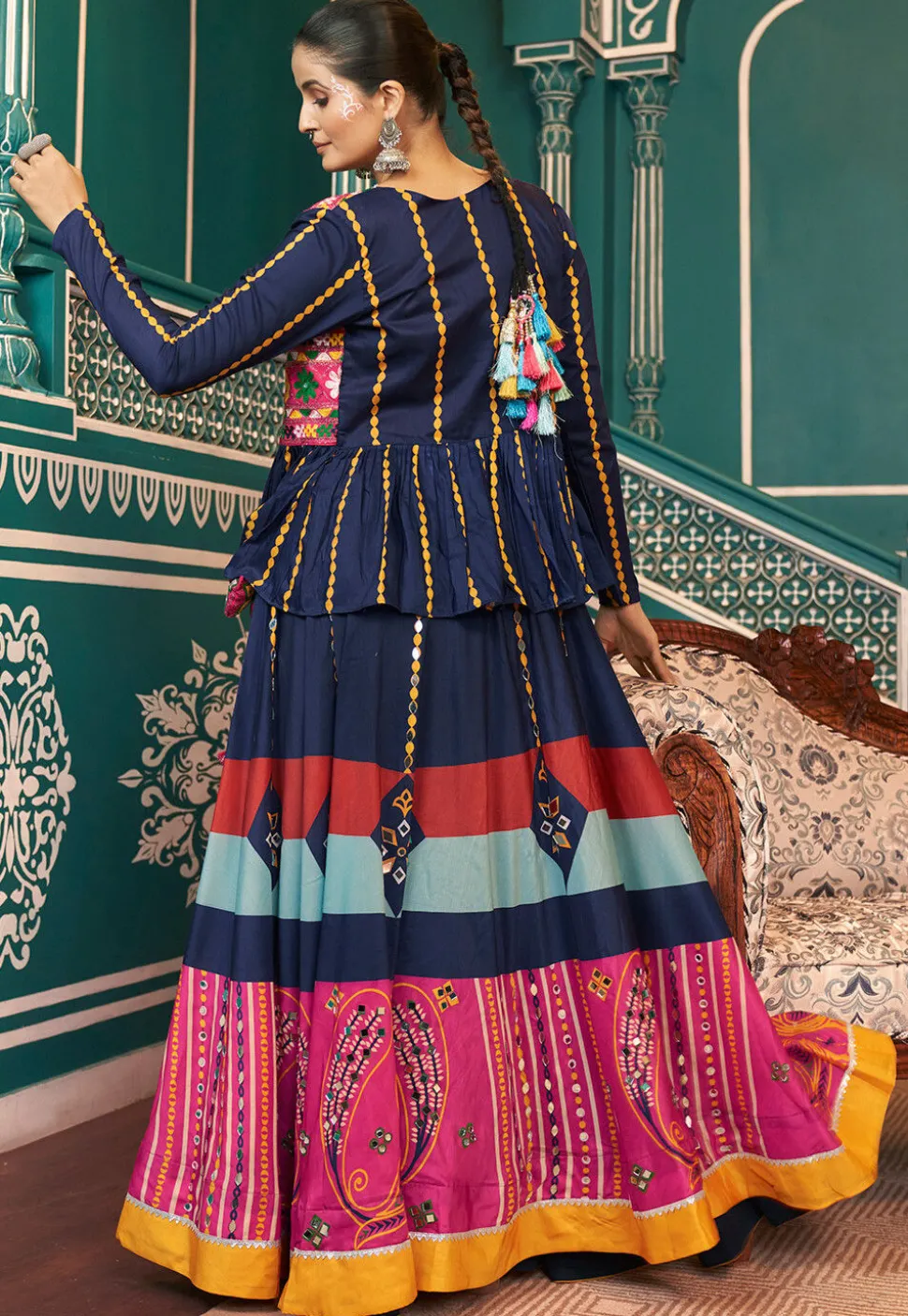 Navratri Special Art Silk Lehenga in Multicolor