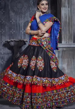 Navratri Special Art Silk Layered Lehenga in Black and Red