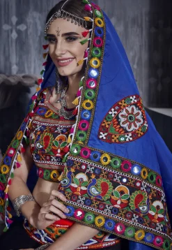 Navratri Special Art Silk Layered Lehenga in Black and Red