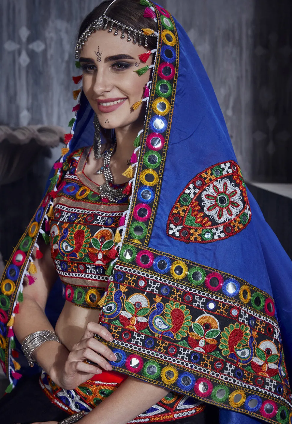 Navratri Special Art Silk Layered Lehenga in Black and Red