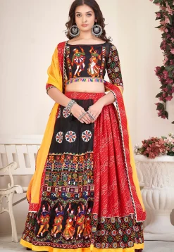 Navratri Special Art Silk Lehenga in Red and Black