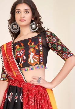 Navratri Special Art Silk Lehenga in Red and Black