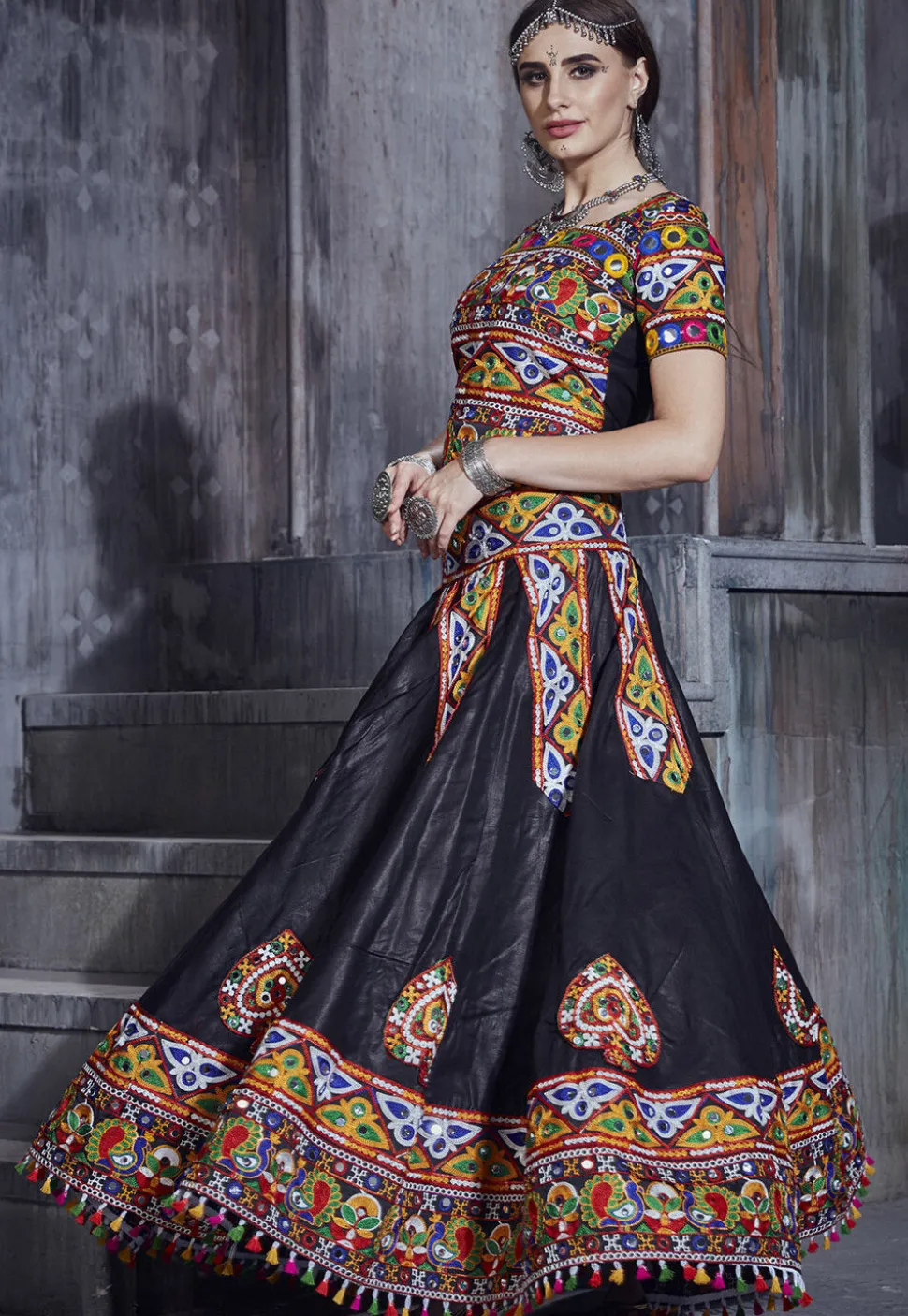 Navratri Special Art Silk Lehenga in Black