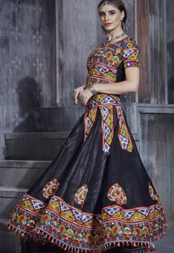 Navratri Special Art Silk Lehenga in Black
