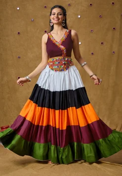 Navratri Special Cotton Rayon Skirt in Multicolor